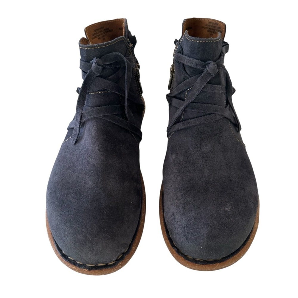 Born Navy Suede Lace-Up Ankle Booties with Tan Crepe Sole - Picture 6 of 14